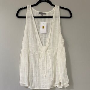 Cream Tie-Front Sleeveless Tank Top